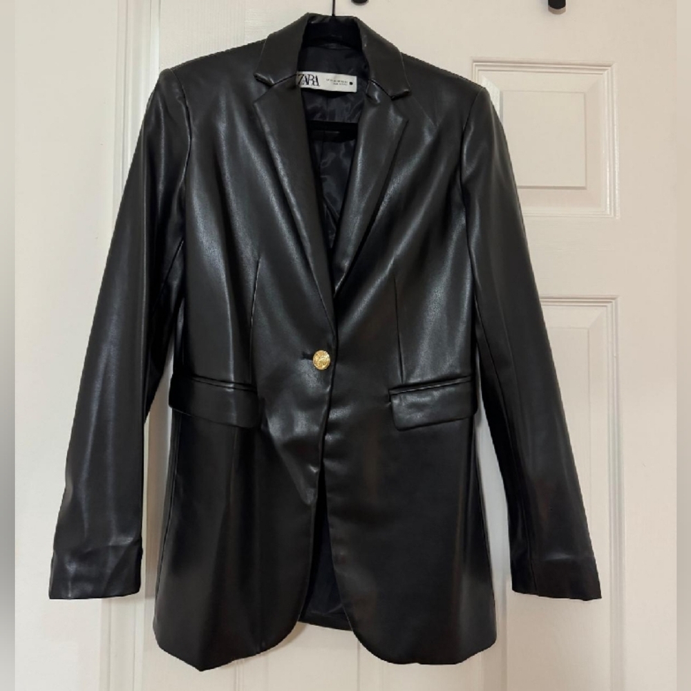 Zara Black Leather Blazer